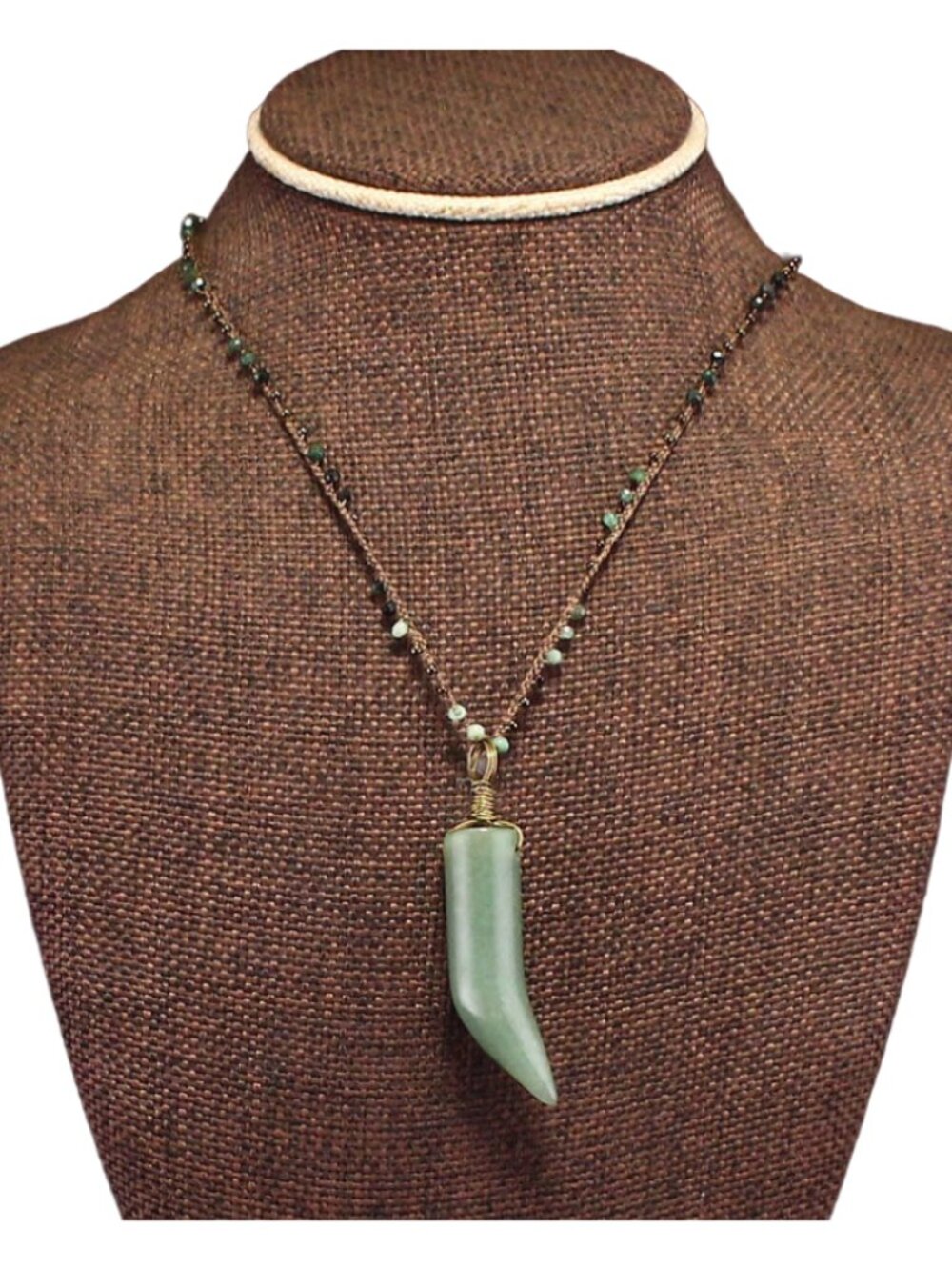 Natural Green Aventurine Pendant Hand-Woven Gemstone Necklace 48x13mm 18g
